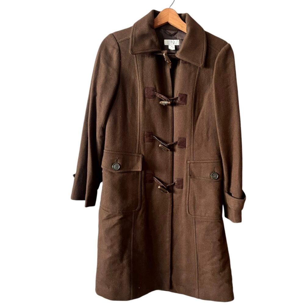 BARNEYS Peacoat Cashmere Brown Toggle Buttons Collared Italy Designer 38 Small